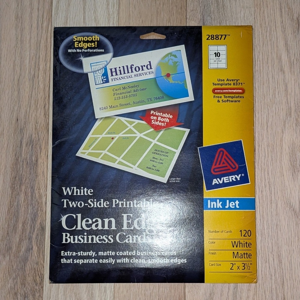 Avery 28877 Clean Edge Business Cards White Matte Inkjet 2x3.5 120 Count